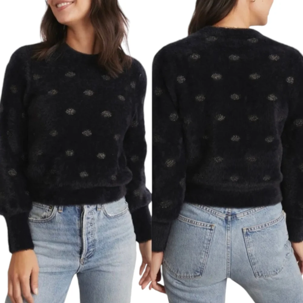 MARINE LAYER Arielle Black Metallic Funfetti Crew Neck Sweater Sz L NWT - Picture 5 of 11